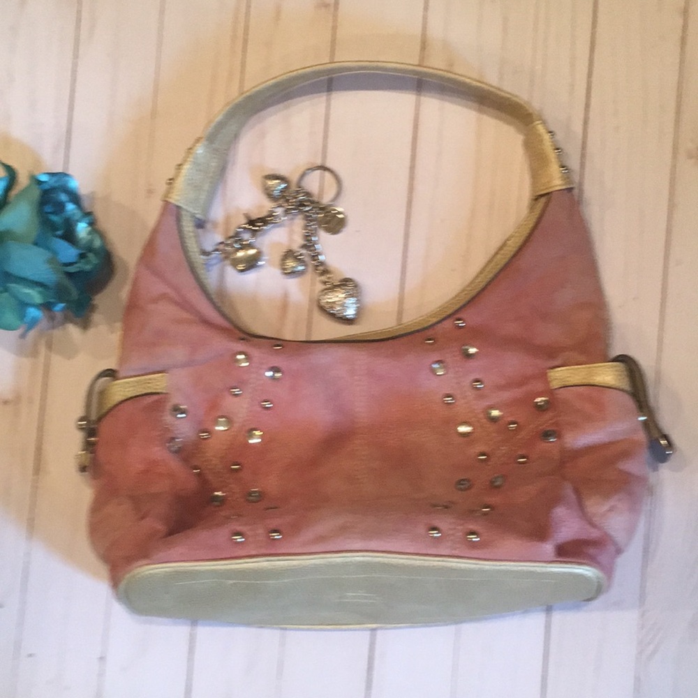 Kathy Van Zeeland pink suede shoulder bag